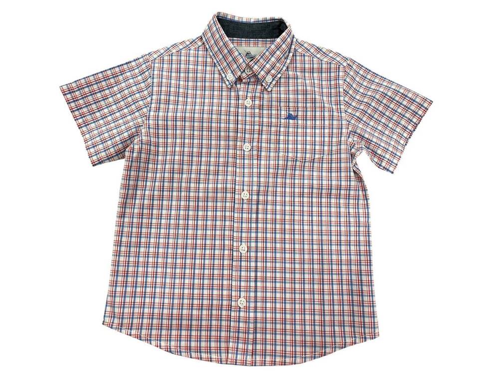 NEW SOUTHBOUND kids short sleeve button down shirt in red, white